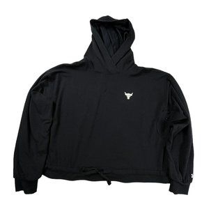 Under Armour Project Rock Pullover Terry Hoodie Midnight Black Womens S 1361059